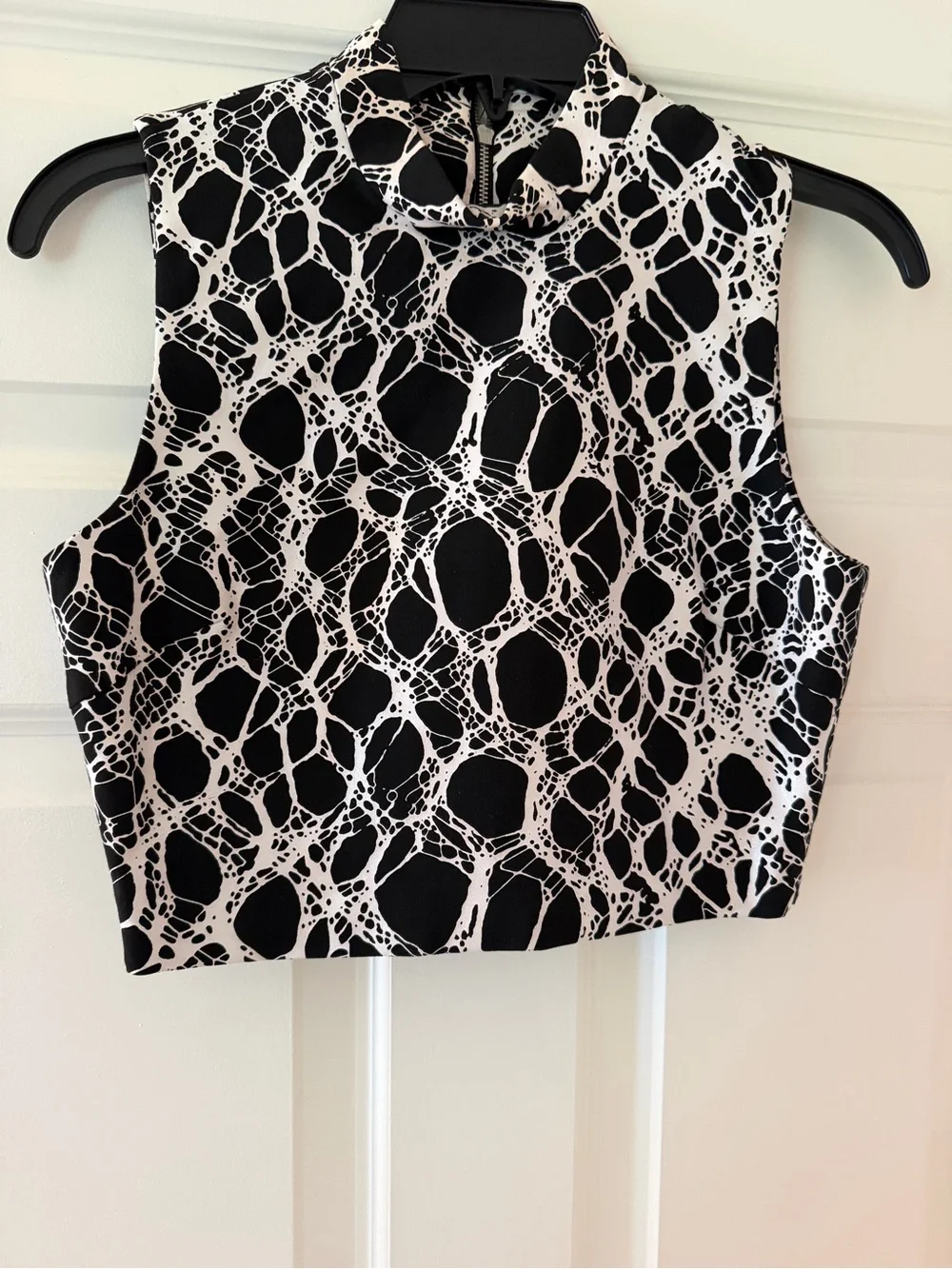 Elizabeth & James Aisling Mock Neck Crop Top in Black & Ivory